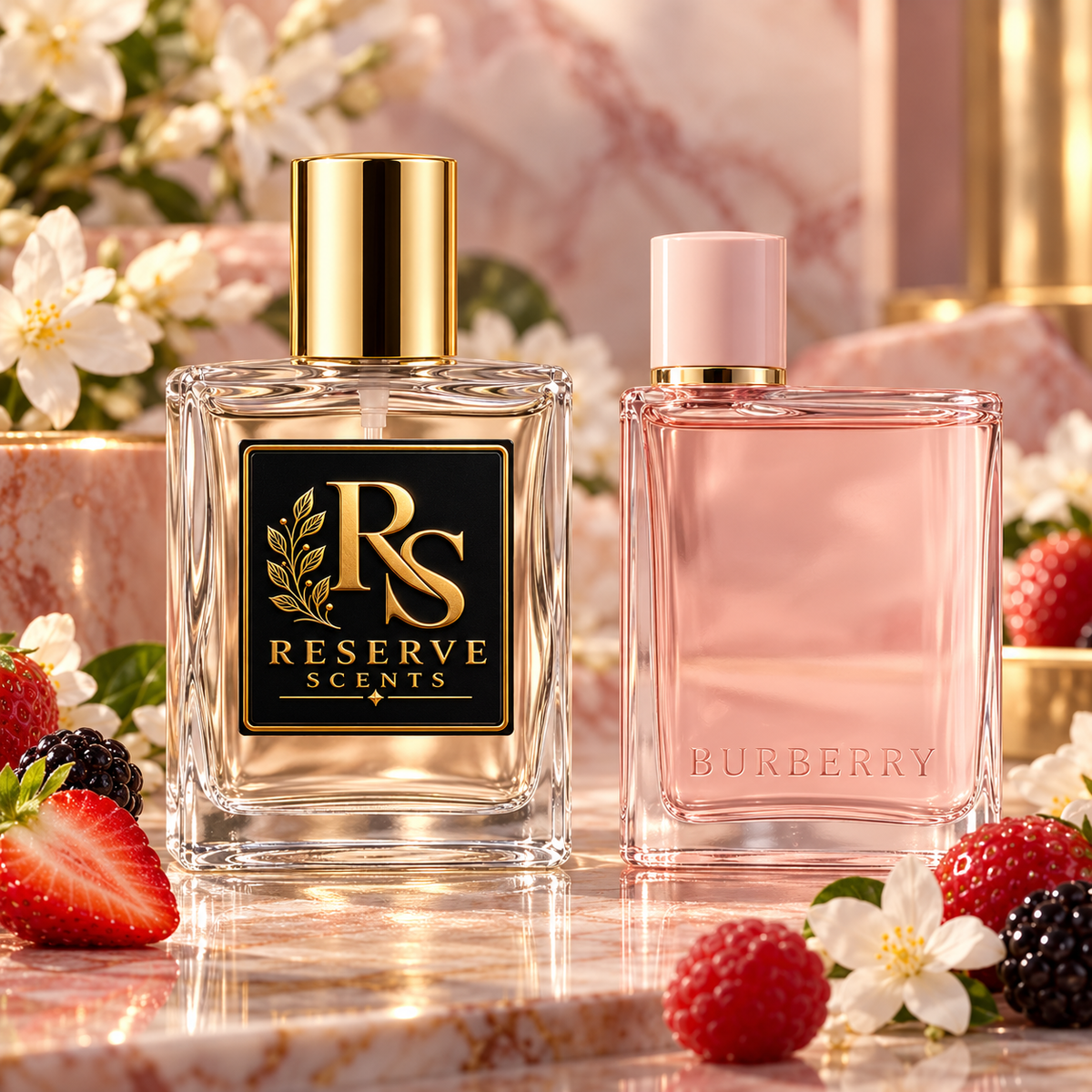 Reserve Scents Burberry Her inspired fragrance beside Burberry Her Eau de Parfum