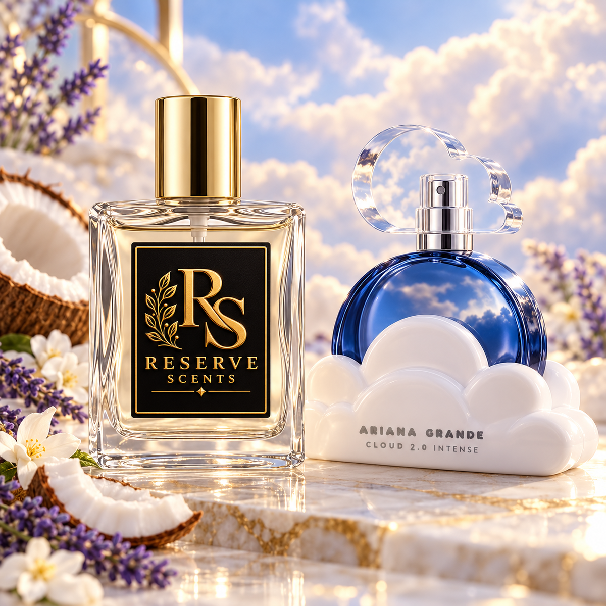Reserve Scents Cloud 2.0 Intense inspired fragrance beside Ariana Grande Cloud 2.0 Intense