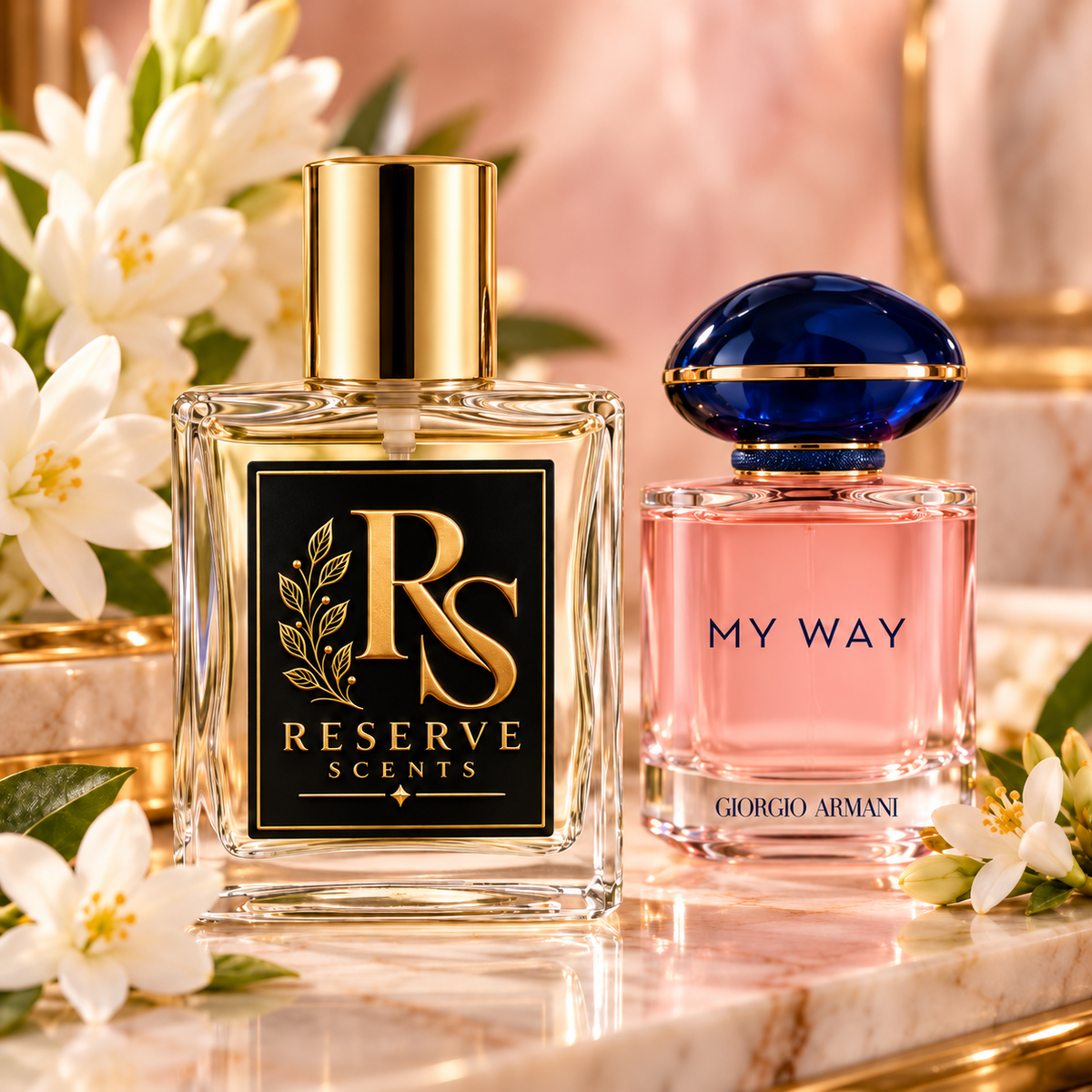 Reserve Scents My Way inspired fragrance beside Giorgio Armani My Way